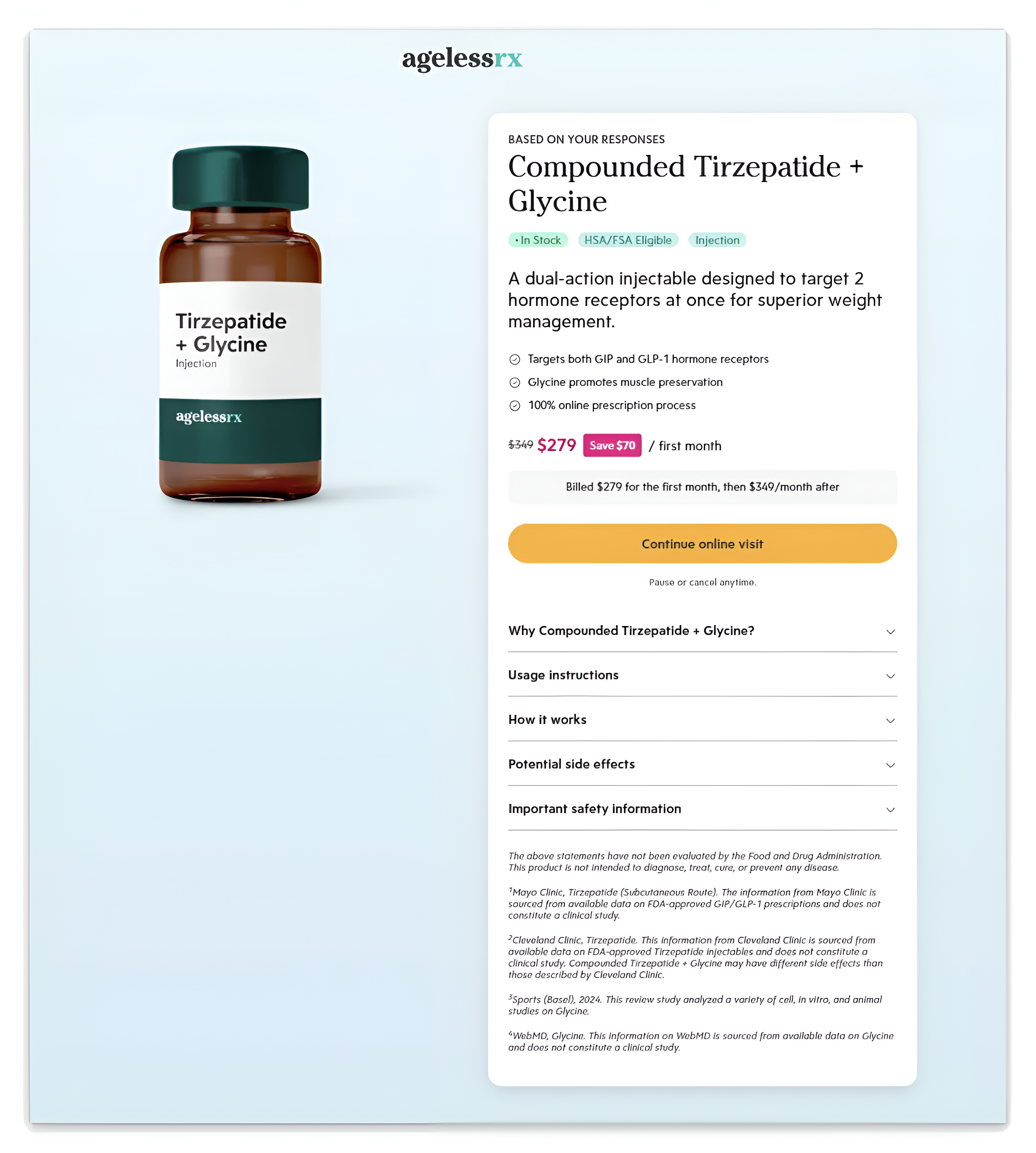 Ageless Rx product page